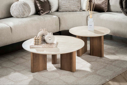 Luxusbetten24 Tavira Couchtisch 2er Set mit Keramikplatte in Travertinoptik