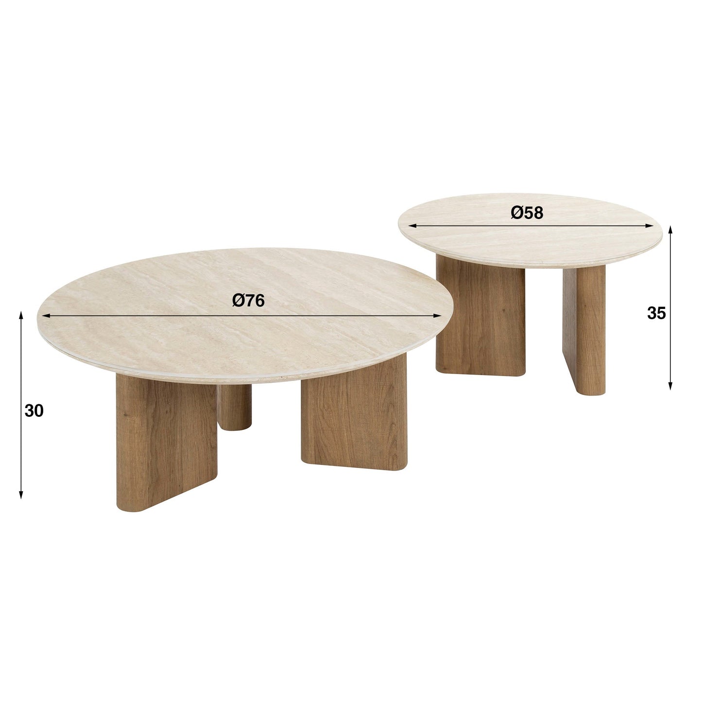 Luxusbetten24 Tavira Couchtisch 2er Set mit Keramikplatte in Travertinoptik