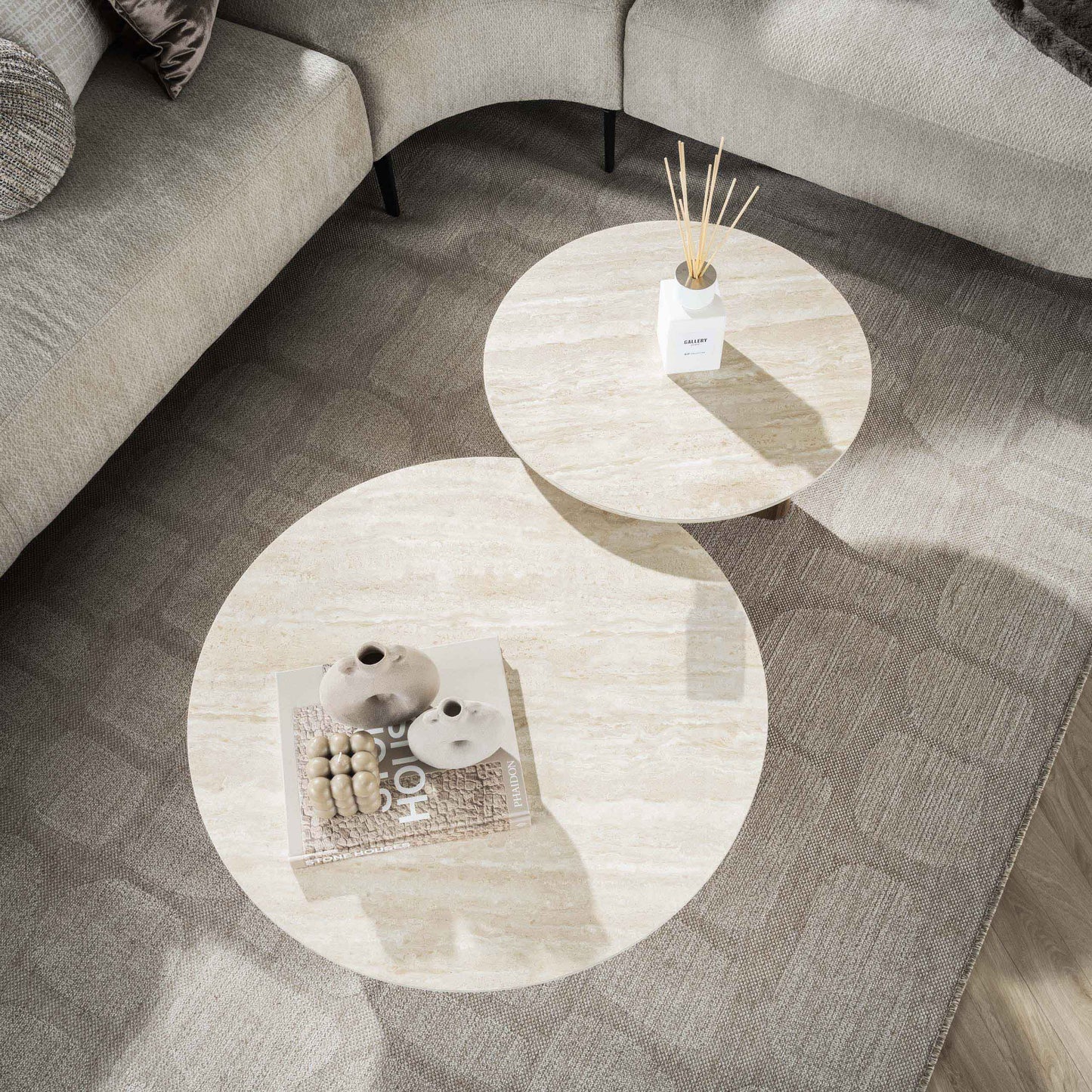 Luxusbetten24 Tavira Couchtisch 2er Set mit Keramikplatte in Travertinoptik