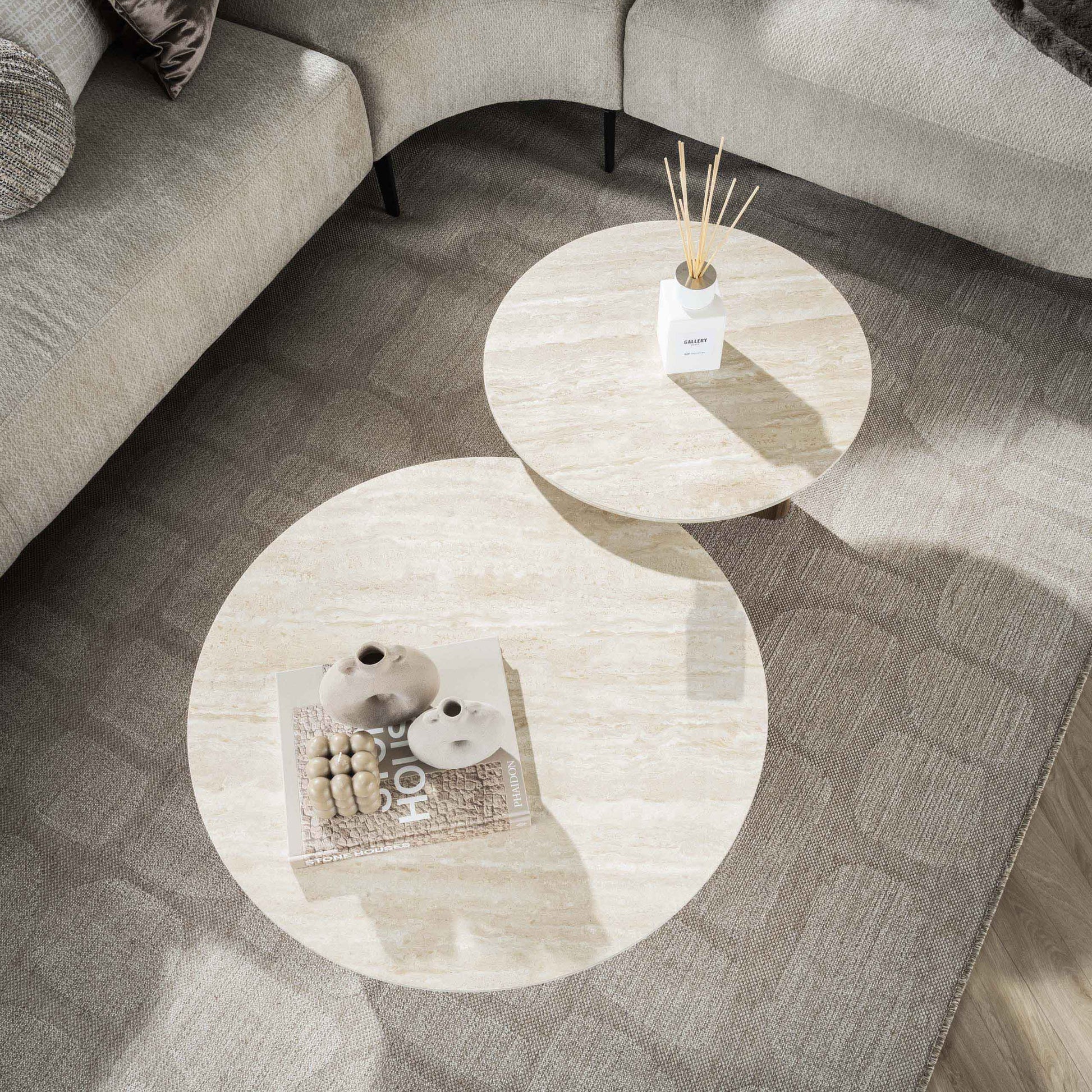 Luxusbetten24 Tavira Couchtisch 2er Set mit Keramikplatte in Travertinoptik