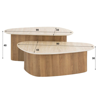 Couchtisch Sorelia Set mit Keramikplatte, Travertinoptik, Dreieckige Form