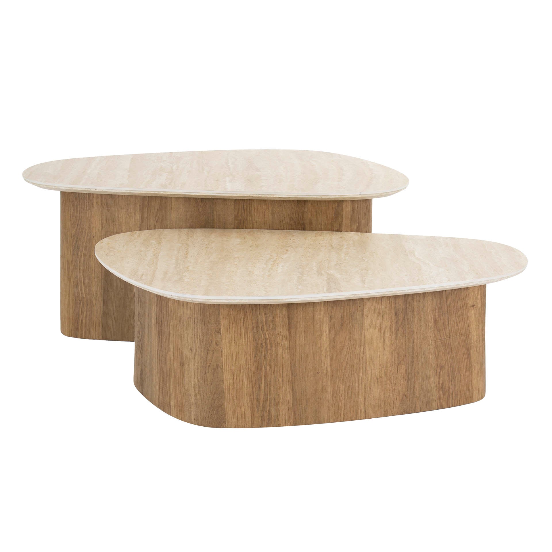 Couchtisch Sorelia Set mit Keramikplatte, Travertinoptik, Dreieckige Form