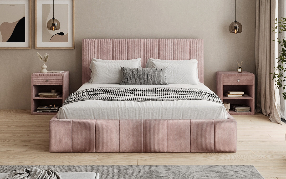 Designer Polsterbett Maja in Cord mit Stauraum