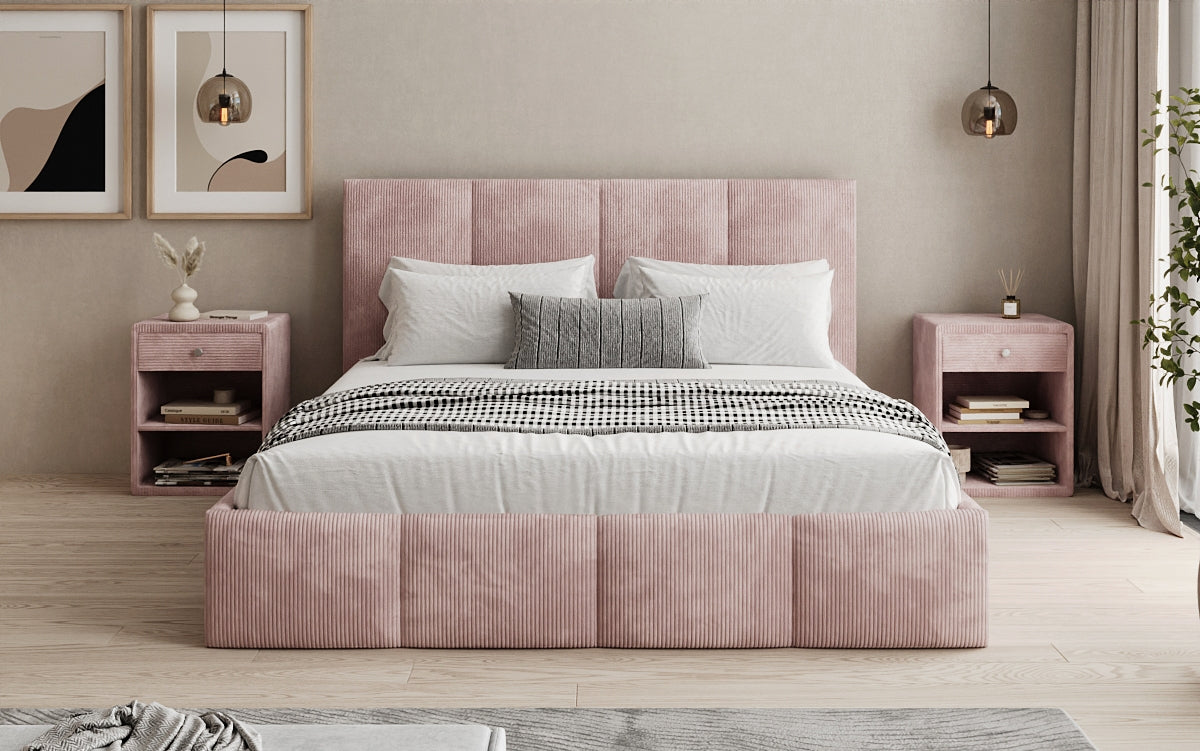 Mina Designer Polsterbett Cord – 140 × 200 cm, wählbare Kopfteilhöhe, Farben