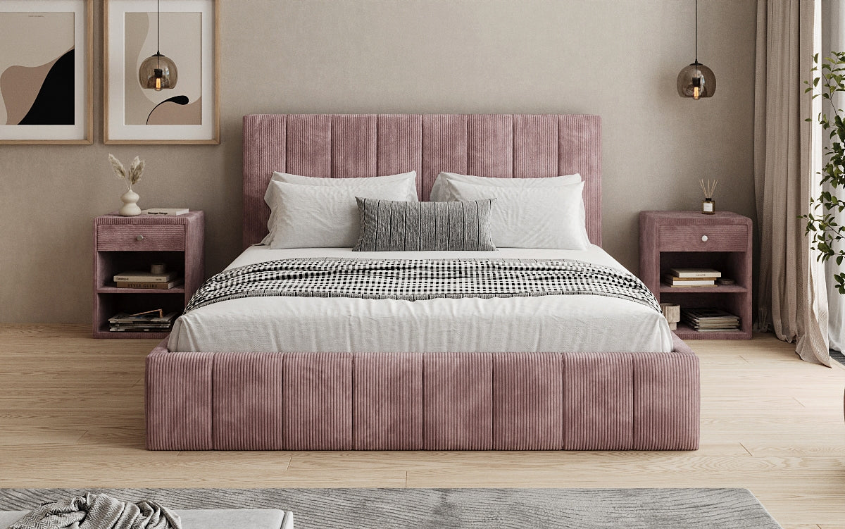 Designer Polsterbett Maja in Cord mit Stauraum