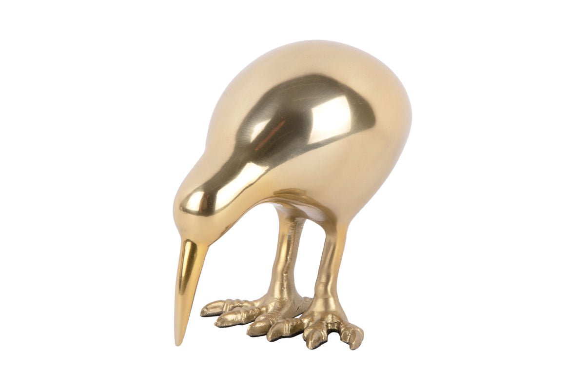 Luxusbetten24 Kiwi Bird Statue aus Metall in Goldoptik