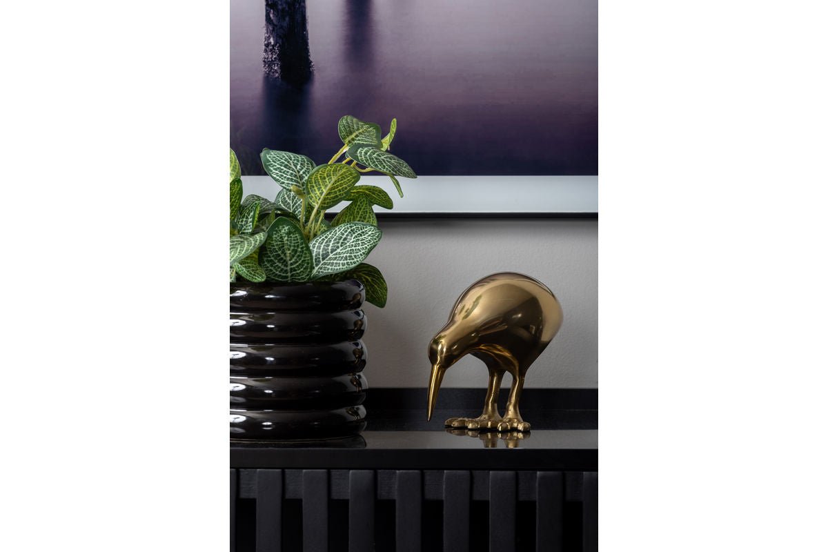 Luxusbetten24 Kiwi Bird Statue aus Metall in Goldoptik
