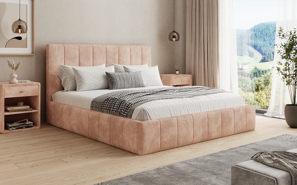 Designer Polsterbett Maja in Cord mit Stauraum
