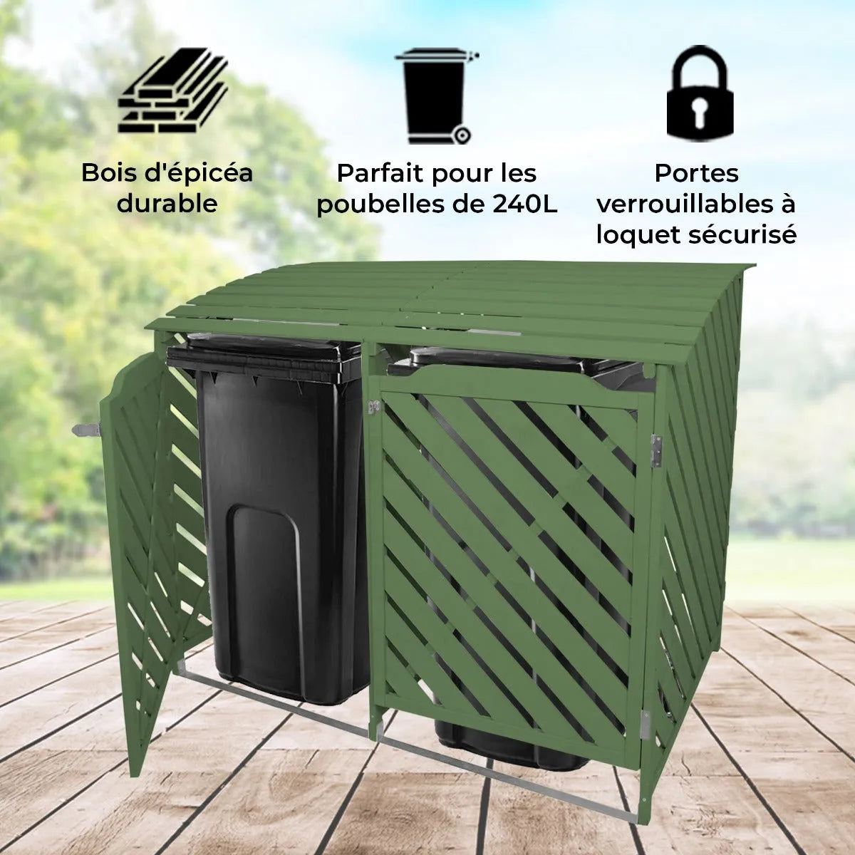 Cache Poubelle Bois Monstershop Vert Sauge MKR00001206029