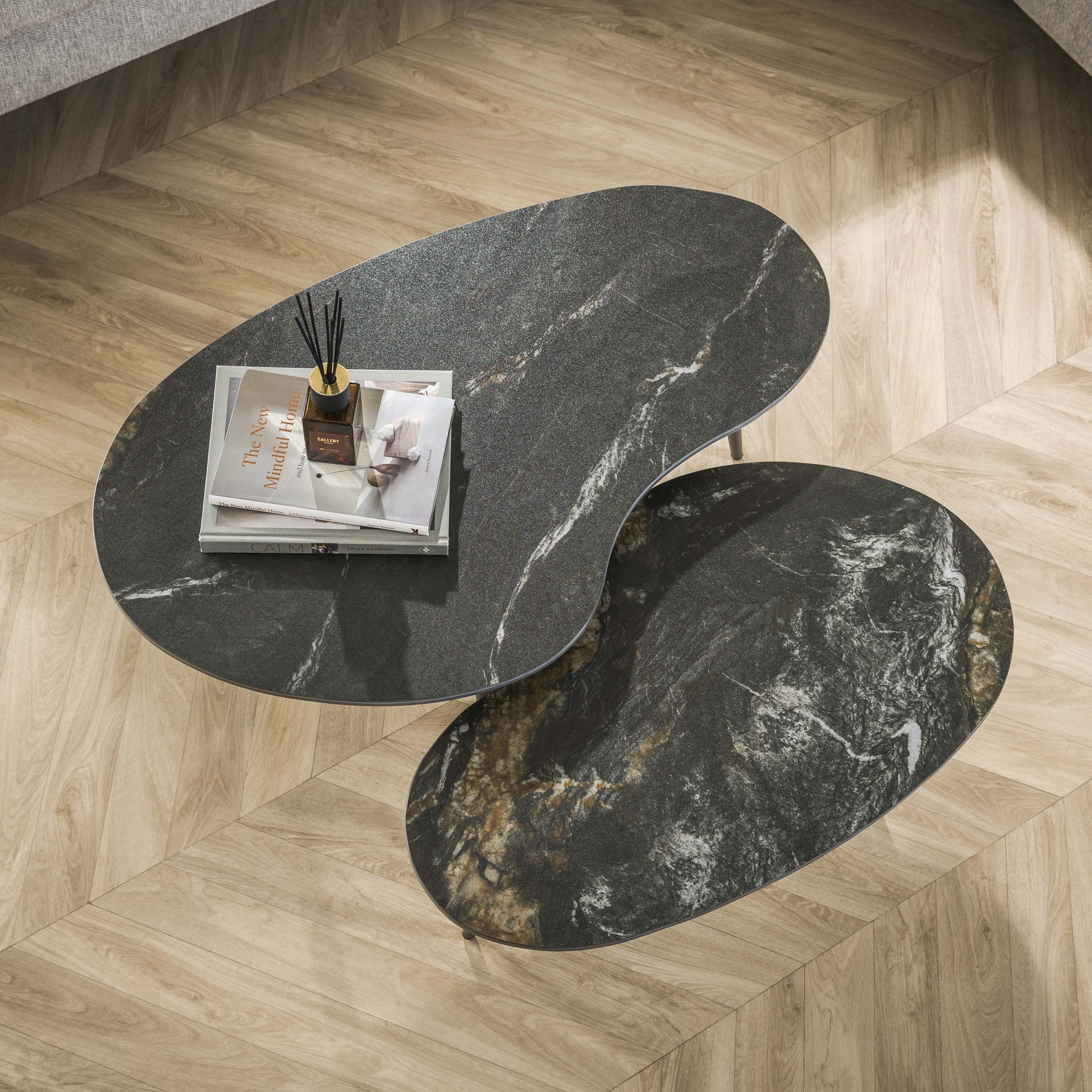 Elista Couchtisch 2er Set Mit Keramikplatte Steinoptik für Wohnzimmer