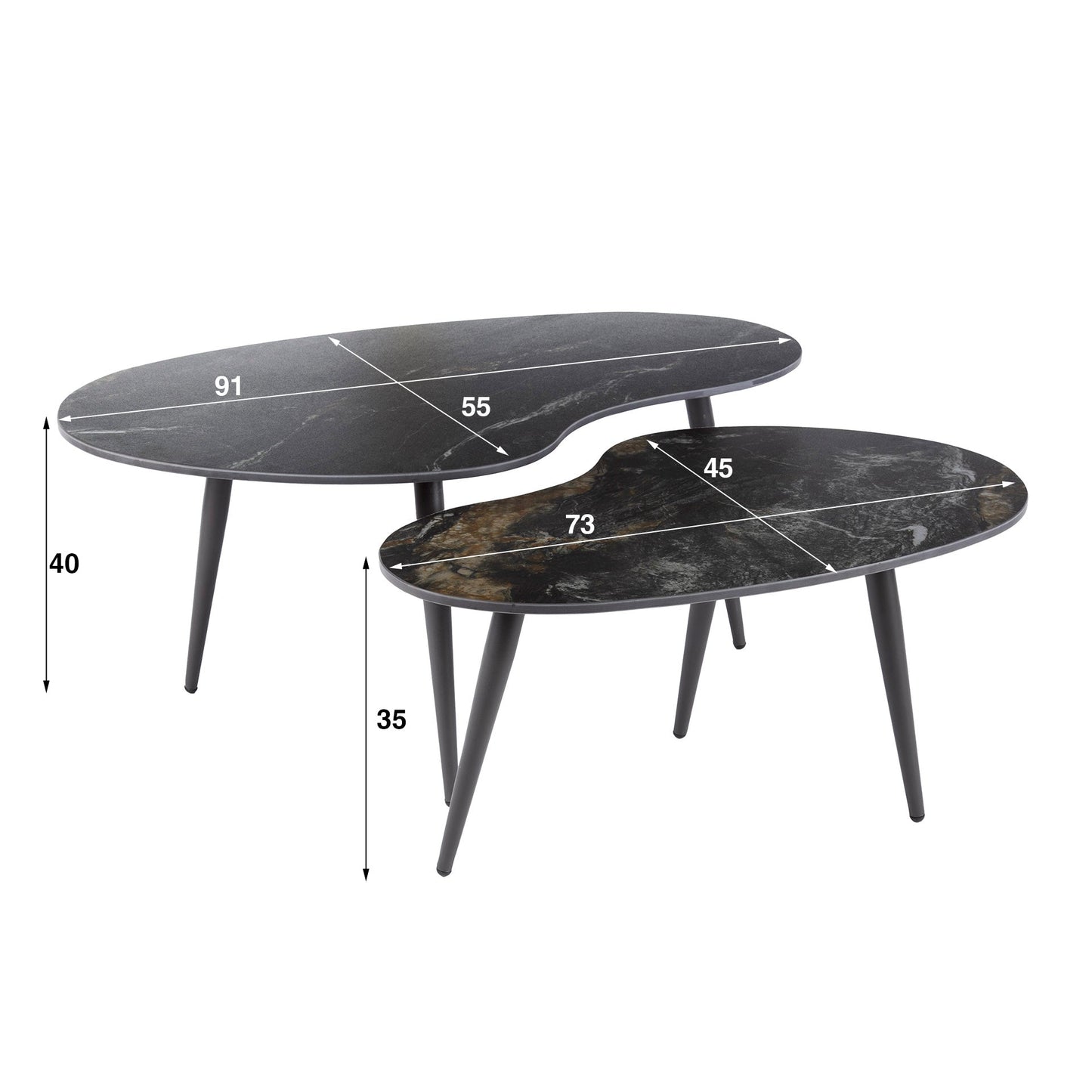 Elista Couchtisch 2er Set Mit Keramikplatte Steinoptik für Wohnzimmer