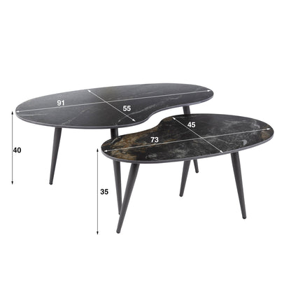 Elista Couchtisch 2er Set Mit Keramikplatte Steinoptik für Wohnzimmer
