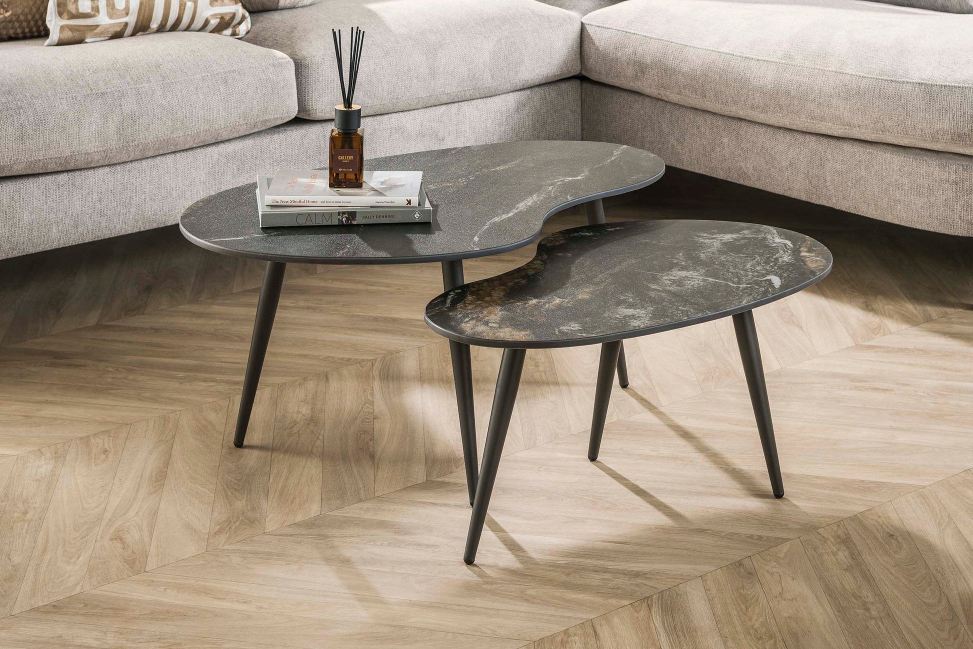 Elista Couchtisch 2er Set Mit Keramikplatte Steinoptik für Wohnzimmer