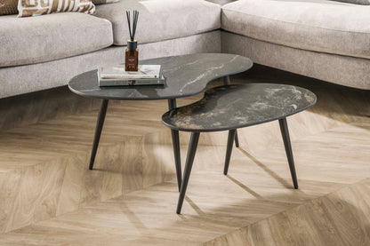 Elista Couchtisch 2er Set Mit Keramikplatte Steinoptik für Wohnzimmer
