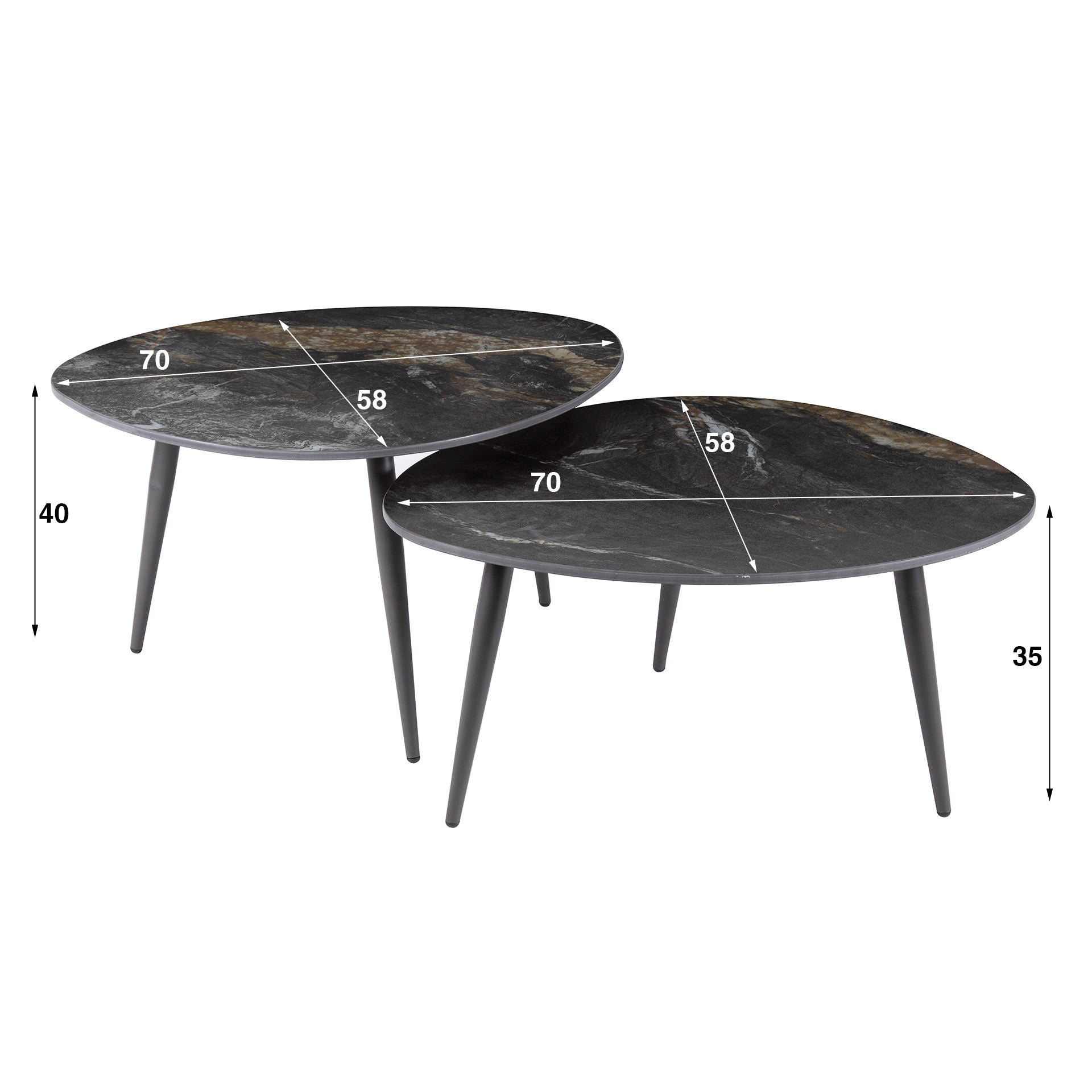 Luxusbetten24 Marvella Couchtisch 2er Set mit Keramikplatte Steinoptik