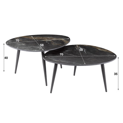 Luxusbetten24 Marvella Couchtisch 2er Set mit Keramikplatte Steinoptik