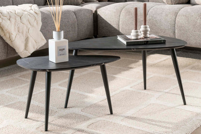 Luxusbetten24 Alvara Couchtisch 2er Set Melamin Keramikoptik mit Stahlgestell