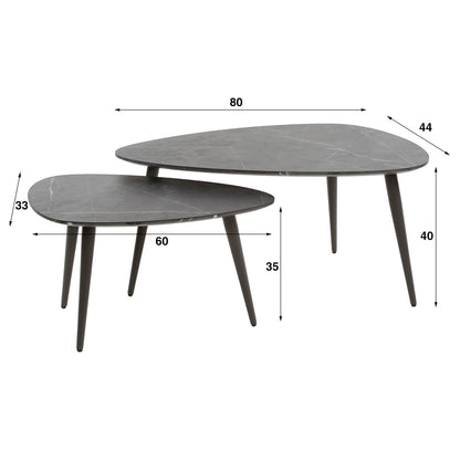 Luxusbetten24 Alvara Couchtisch 2er Set Melamin Keramikoptik mit Stahlgestell