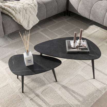 Luxusbetten24 Alvara Couchtisch 2er Set Melamin Keramikoptik mit Stahlgestell