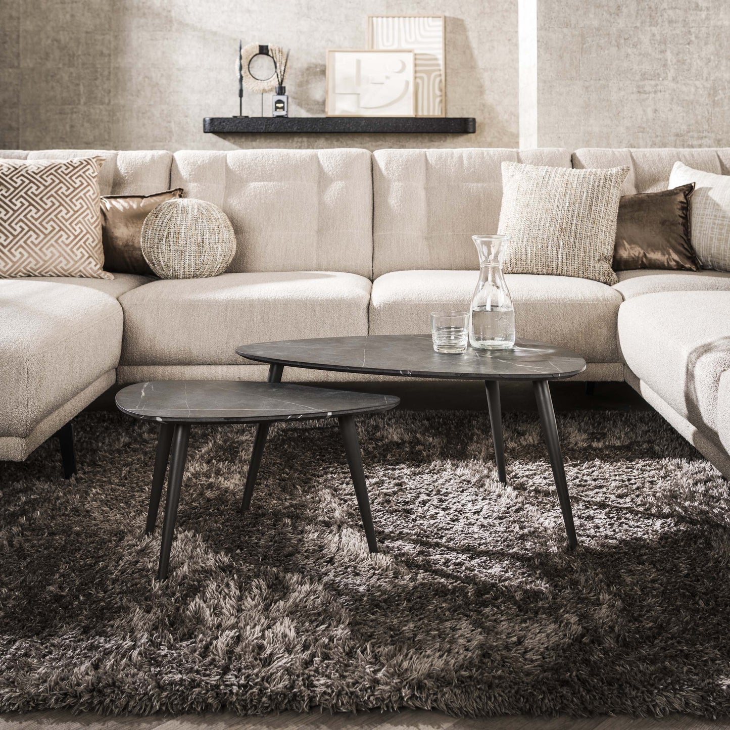 Luxusbetten24 Alvara Couchtisch 2er Set Melamin Keramikoptik mit Stahlgestell