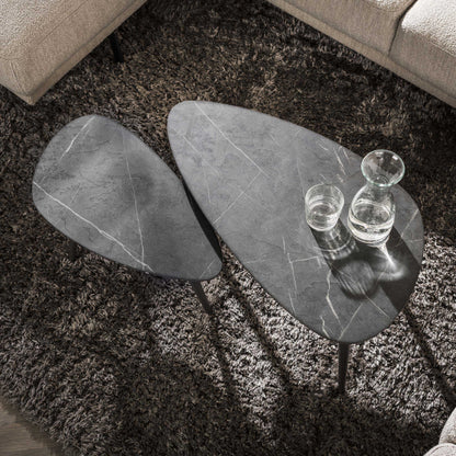 Luxusbetten24 Alvara Couchtisch 2er Set Melamin Keramikoptik mit Stahlgestell