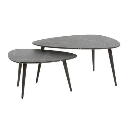 Luxusbetten24 Alvara Couchtisch 2er Set Melamin Keramikoptik mit Stahlgestell