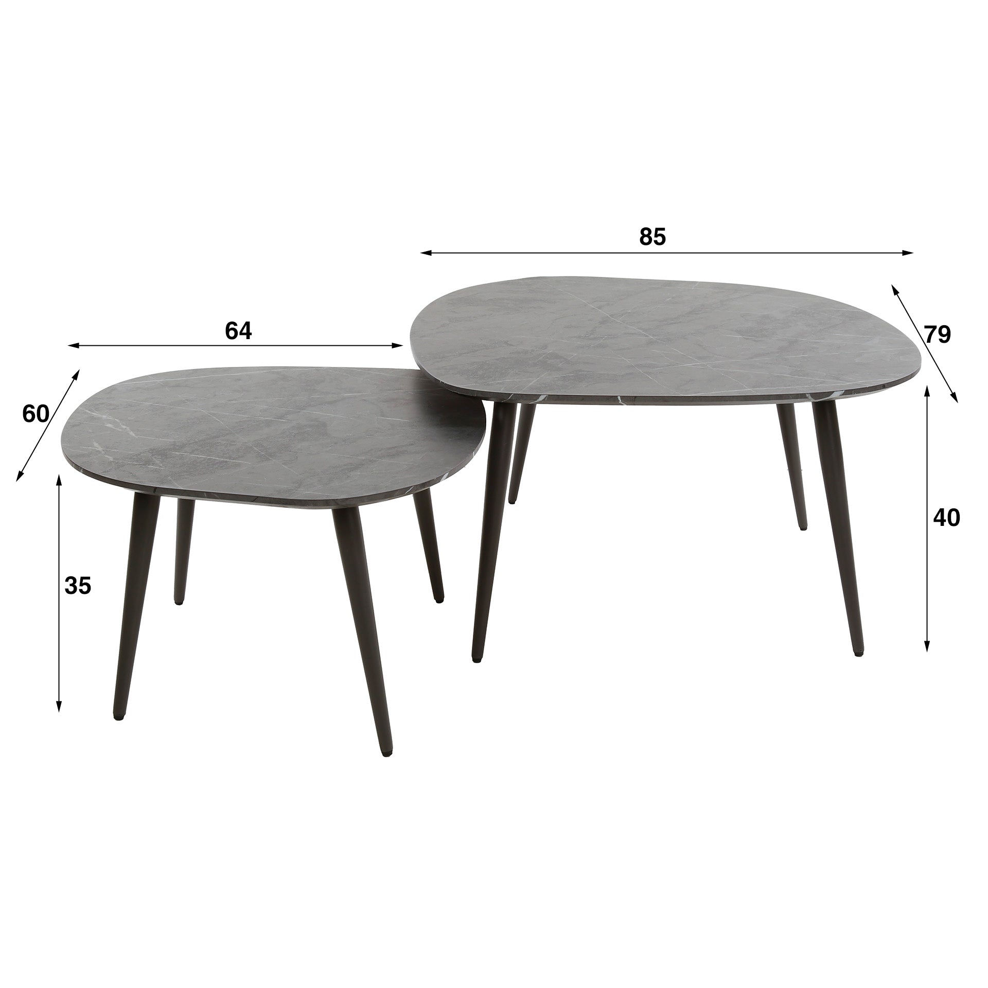 Couchtisch Virelle 2er Set – Melamin Keramikoptik, Stahlgestell für Wohnzimmer