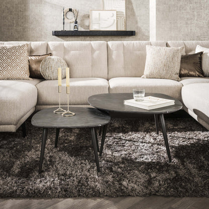 Couchtisch Virelle 2er Set – Melamin Keramikoptik, Stahlgestell für Wohnzimmer