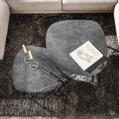 Couchtisch Virelle 2er Set – Melamin Keramikoptik, Stahlgestell für Wohnzimmer