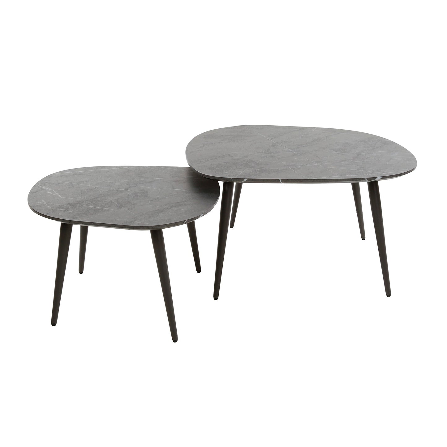Couchtisch Virelle 2er Set – Melamin Keramikoptik, Stahlgestell für Wohnzimmer