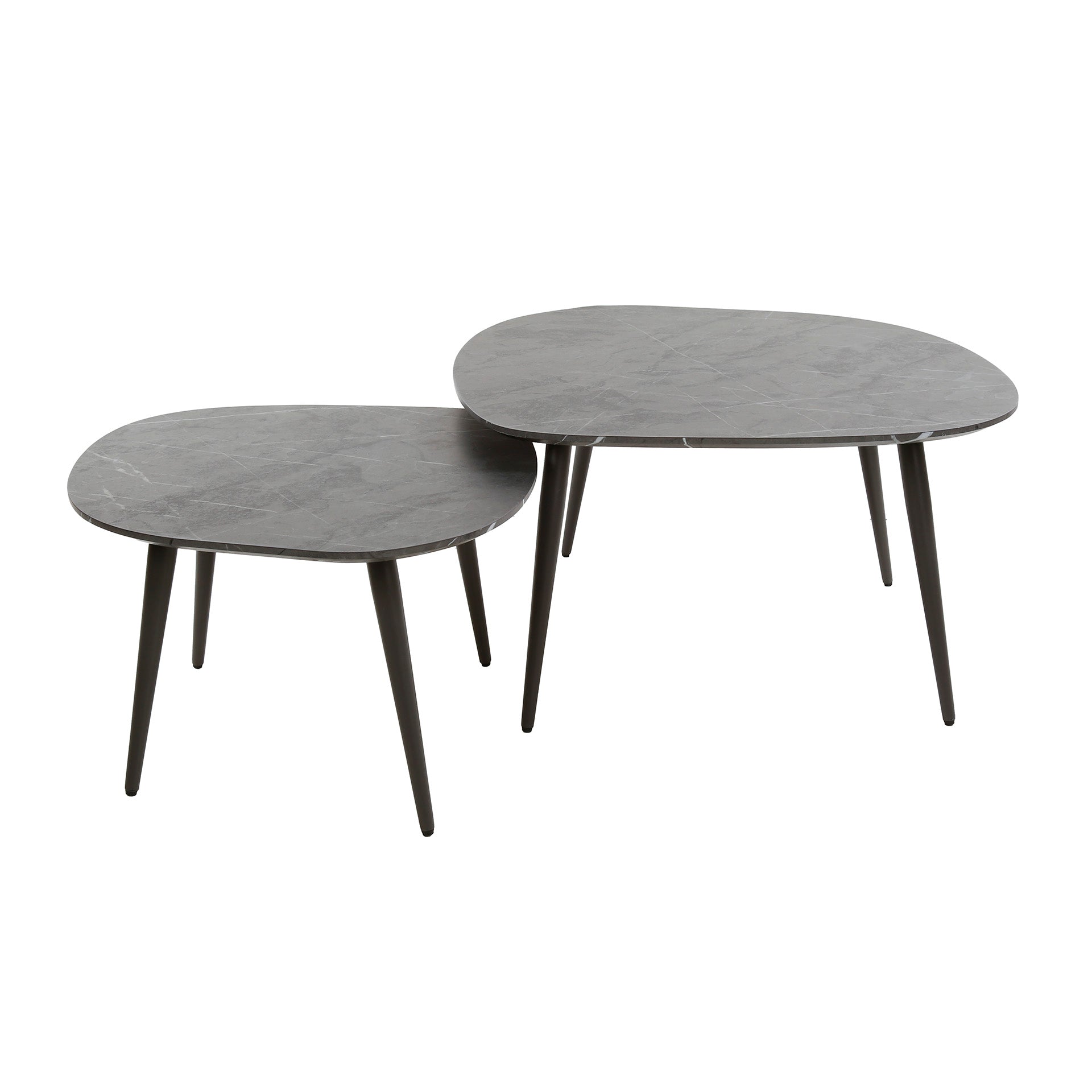 Couchtisch Virelle 2er Set – Melamin Keramikoptik, Stahlgestell für Wohnzimmer