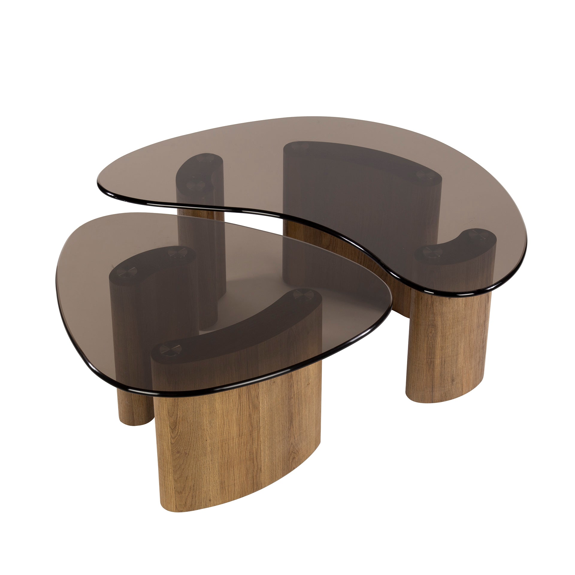 Couchtisch Aurora 2er Set Mit Rauchglasplatte Und Eichenoptik