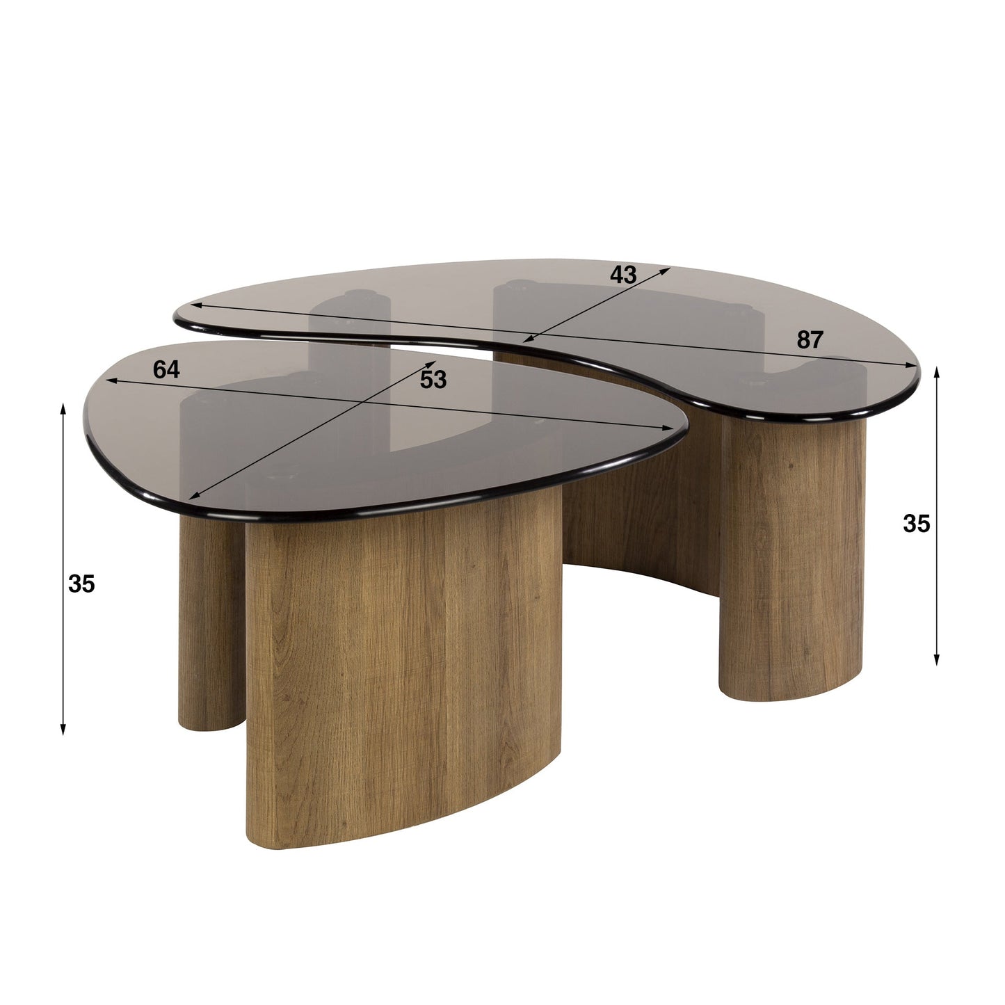 Couchtisch Aurora 2er Set Mit Rauchglasplatte Und Eichenoptik