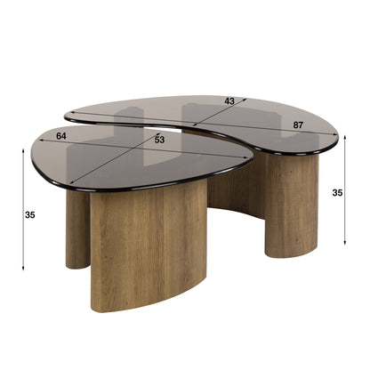 Couchtisch Aurora 2er Set Mit Rauchglasplatte Und Eichenoptik
