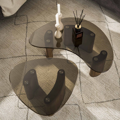Couchtisch Aurora 2er Set Mit Rauchglasplatte Und Eichenoptik