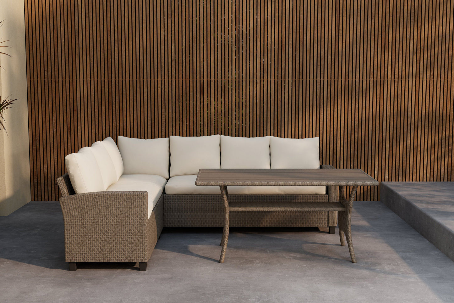 Luxusbetten24 Baresa Garten Loungeset Großes Ecksofa mit Couchtisch Beige
