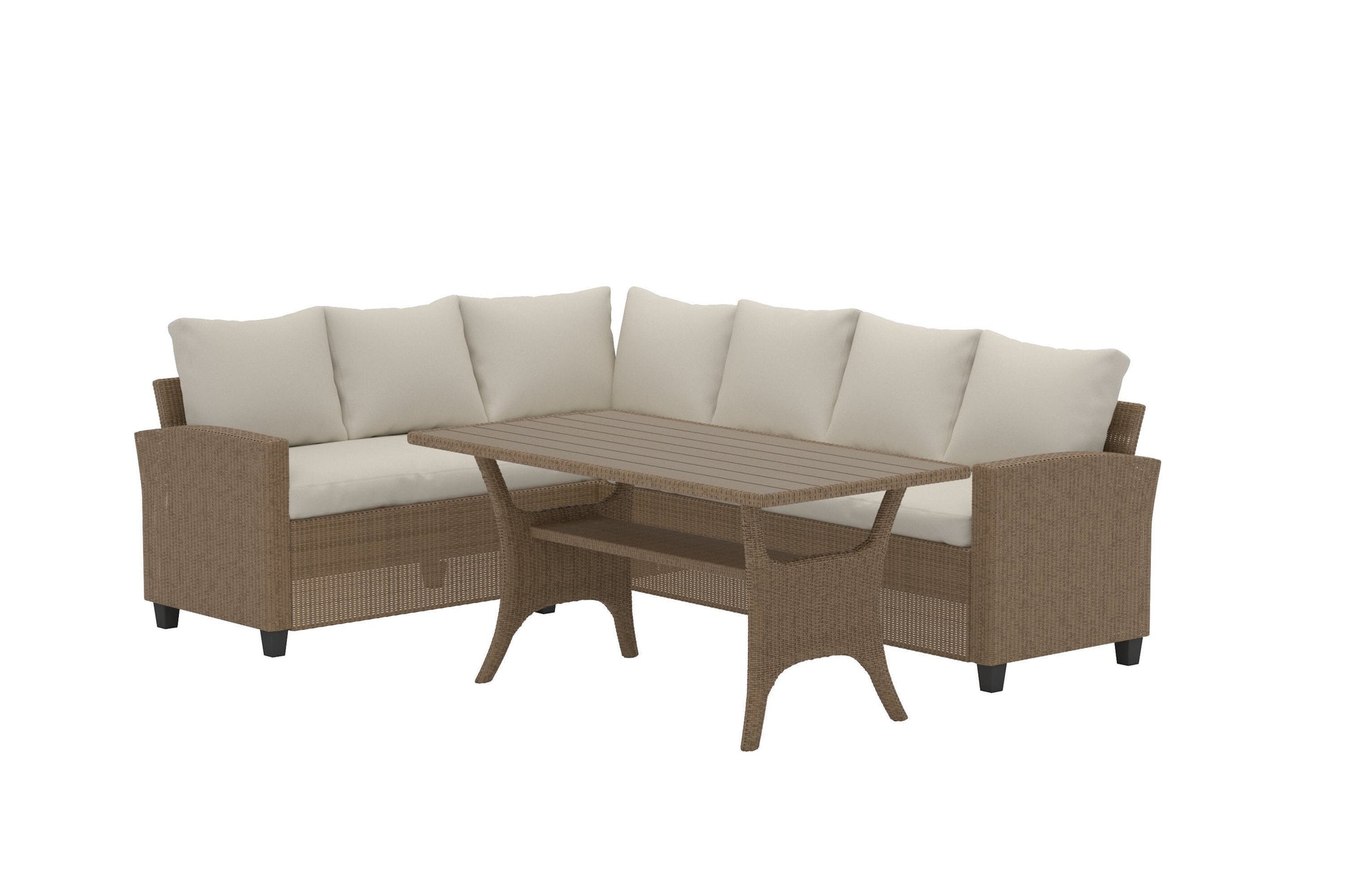 Luxusbetten24 Baresa Garten Loungeset Großes Ecksofa mit Couchtisch Beige