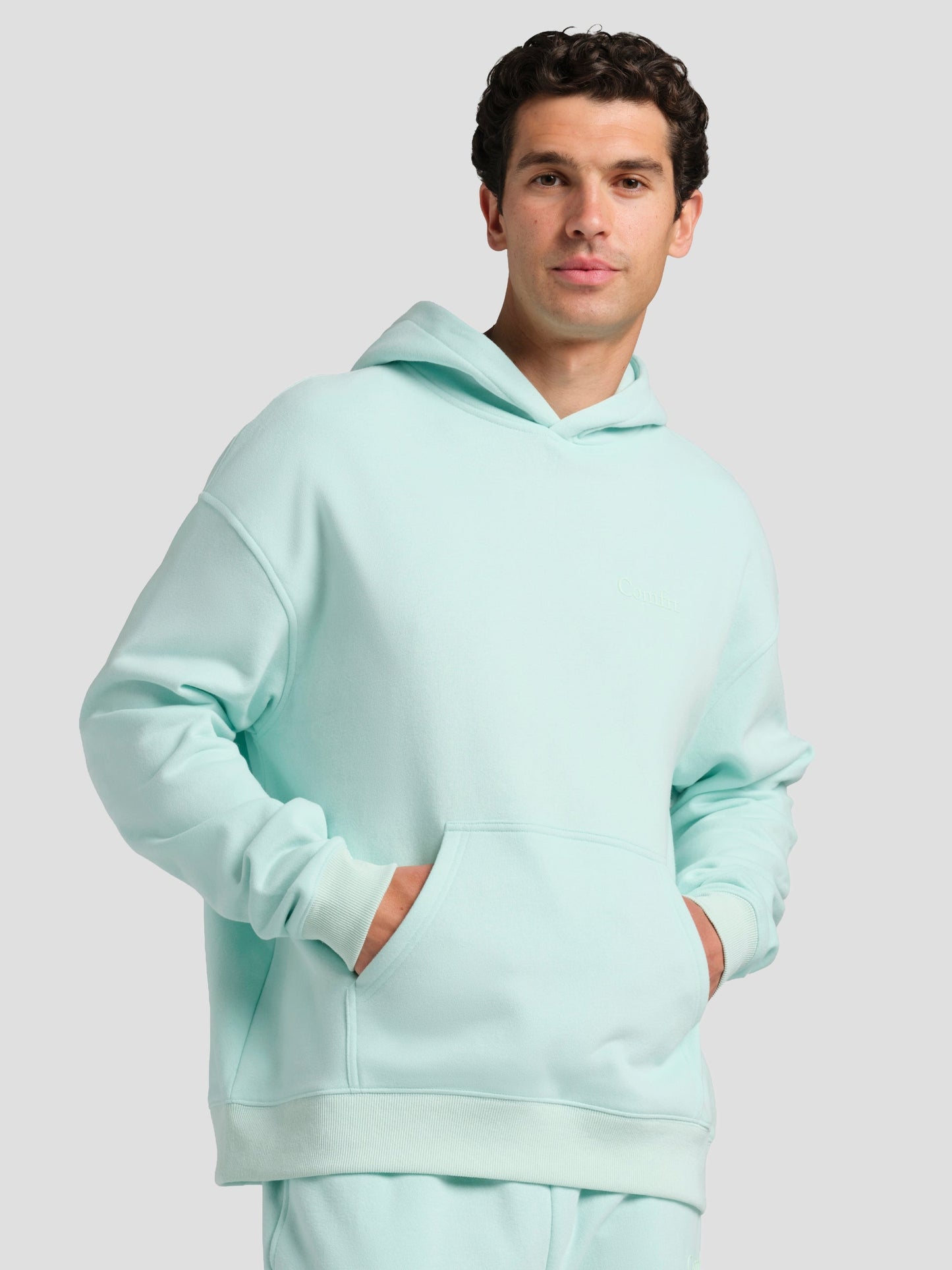 Comfrt Halo Leichtgewicht Crop Hoodie, Aqua Mist, Größe XS