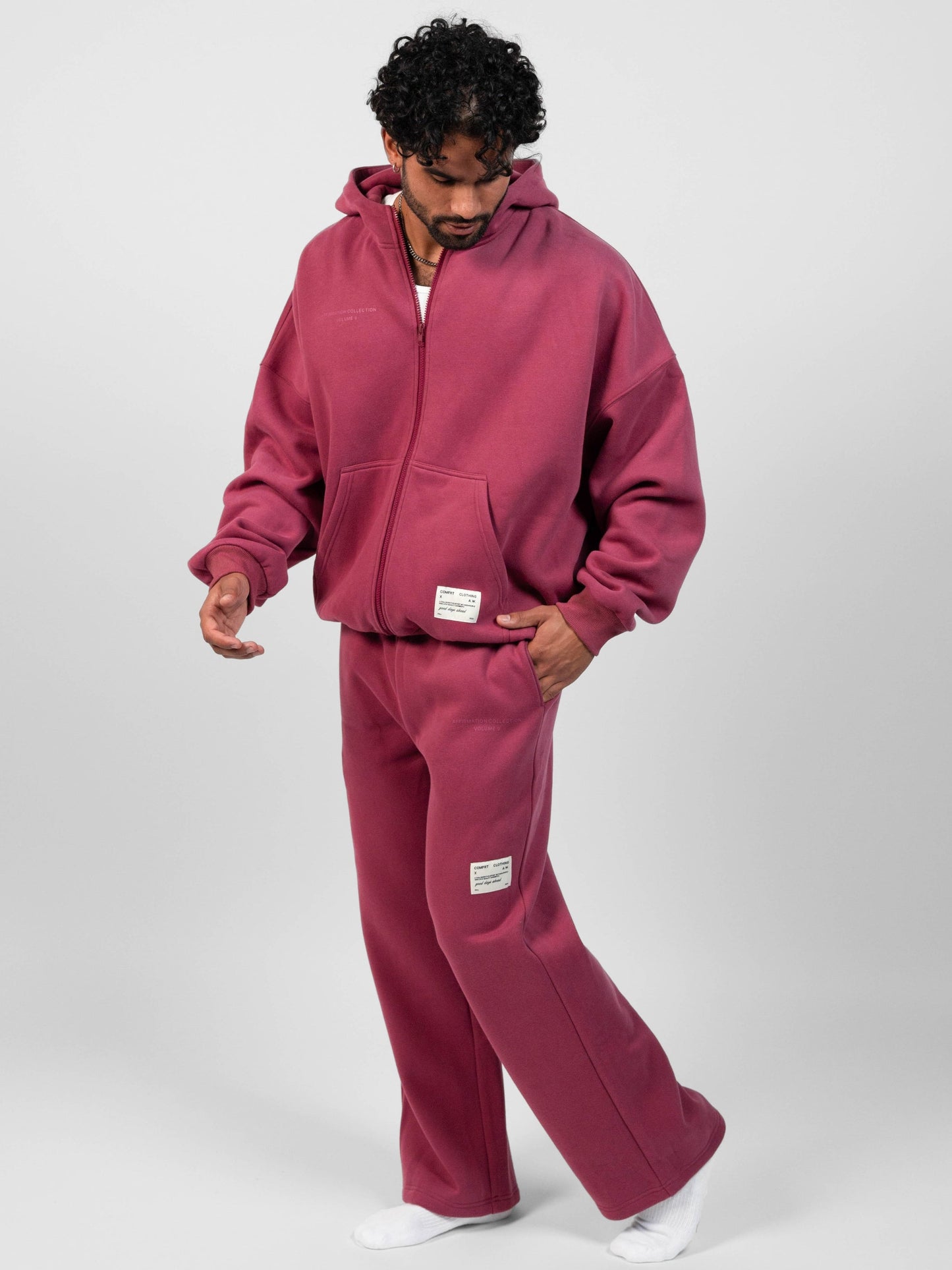 Comfrt Affirmation Zip Hoodie Oversized Super Soft Cotton Maroon