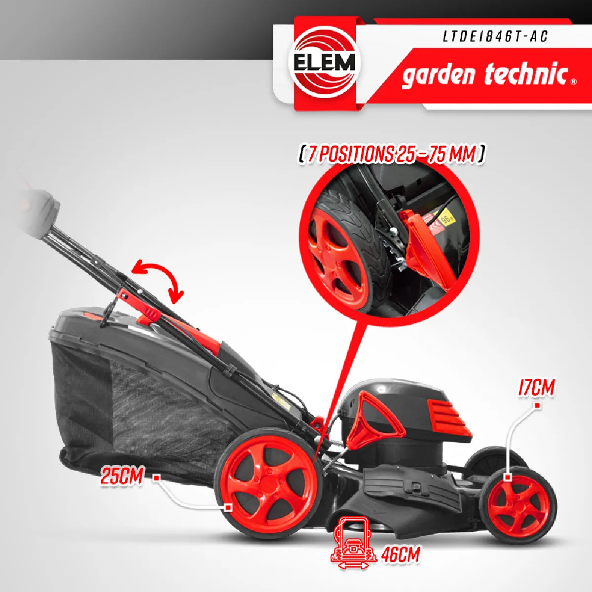Elem LTDE1846T-ACCortacésped eléctrico 50 L 1800 W Ancho 460 mm