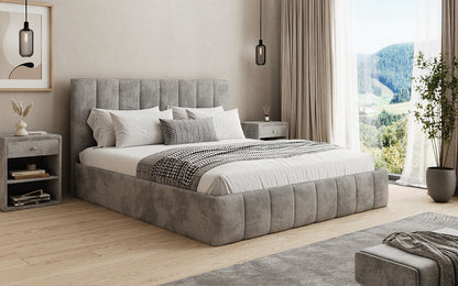 Designer Polsterbett Mila in Cord, 140×200 cm, Beige, 70 cm Kopfteil