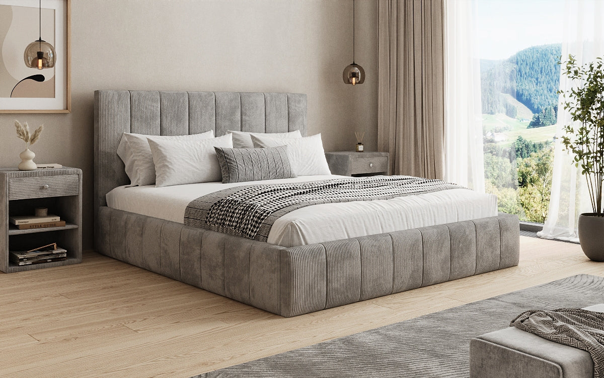 Designer Polsterbett Maja in Cord mit Stauraum