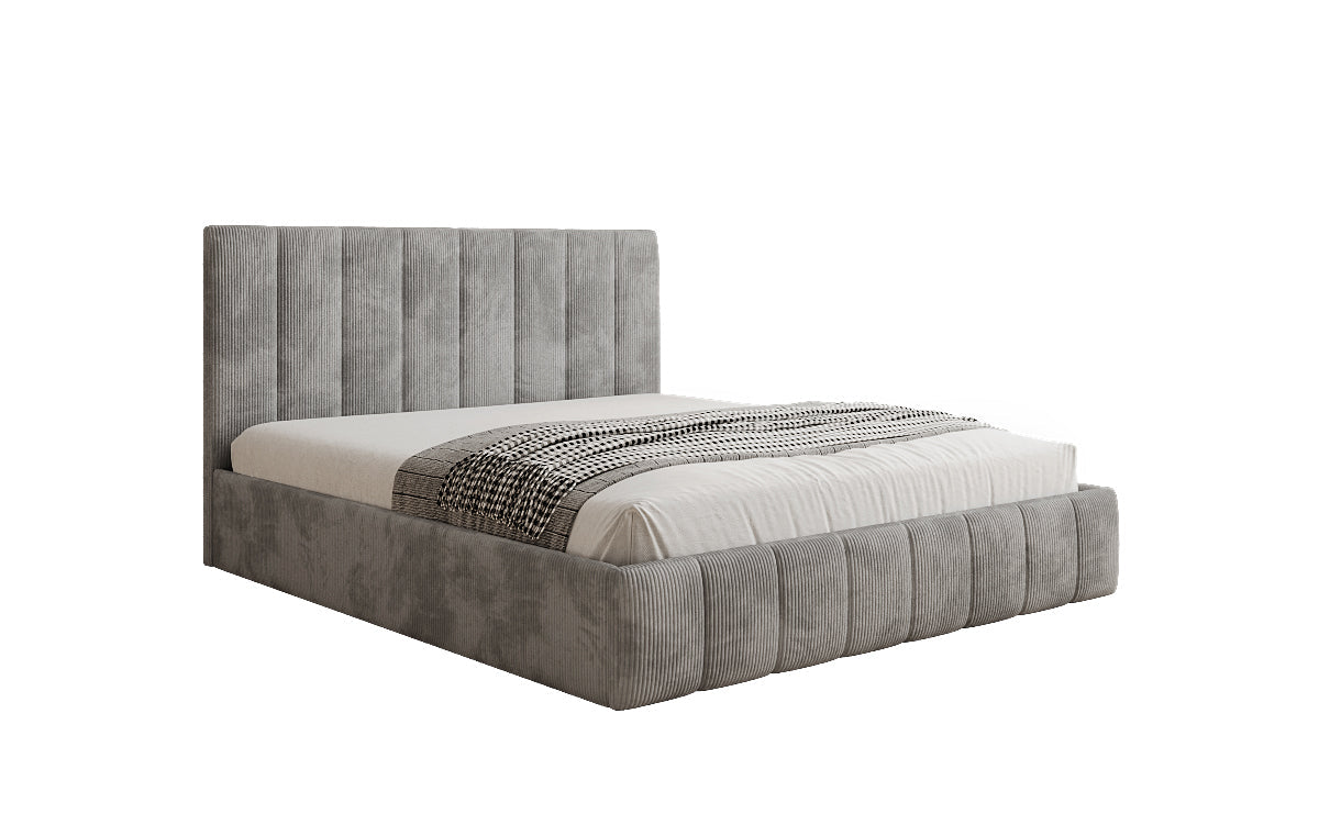 Designer Polsterbett Mila in Cord, 140×200 cm, Beige, 70 cm Kopfteil