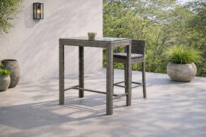 Luxusbetten24 Bärbel Hochtisch aus Rattan mit Glasplatte, Grau