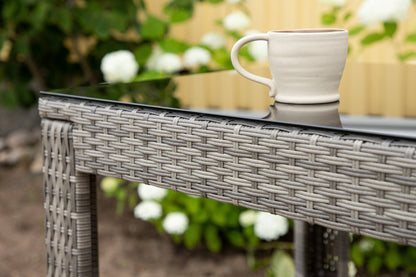 Luxusbetten24 Bärbel Hochtisch aus Rattan mit Glasplatte, Grau