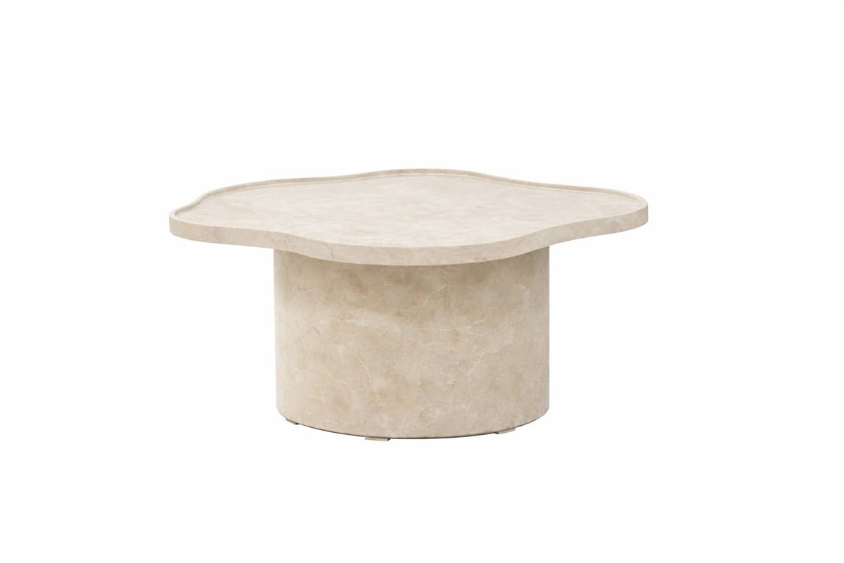 Luxusbetten24 Couchtisch Zai, Beige, Runde Form und Marmoroptik
