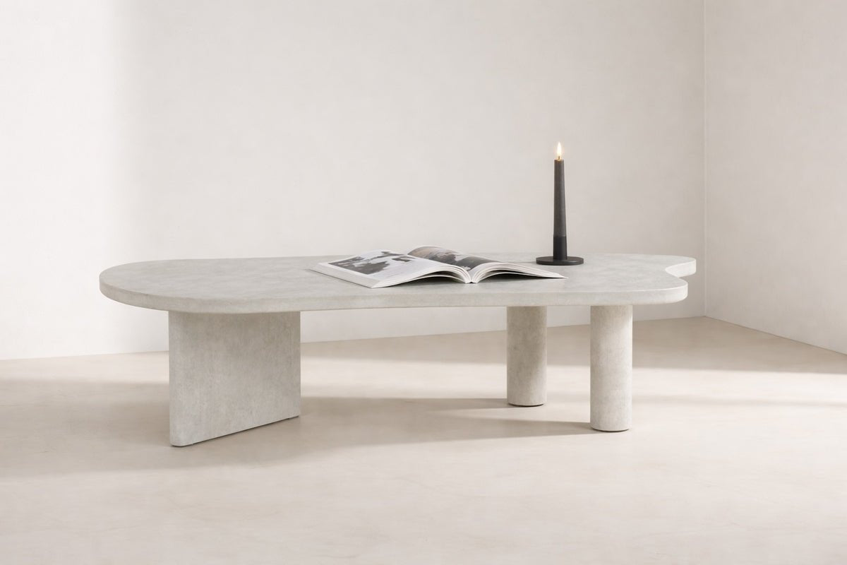Luxusbetten24 Adam Couchtisch Betonoptik Hellgrau, asymmetrisches Design Modern