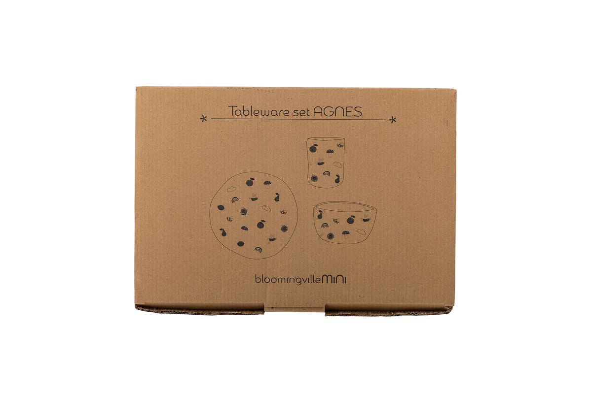 Kinder-Geschirr-Set „Milu“ – Naturfarbenes Steingut (3‑teilig)