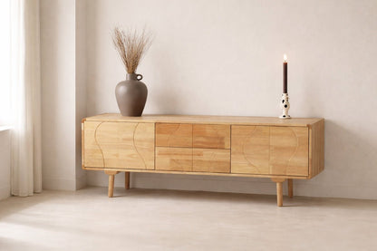 Luxusbetten24 Kommode Feri Sideboard 180 cm Gummibaumholz Natur Wohnzimmer