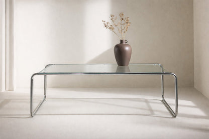 Luxusbetten24 Andi Couchtisch, Glastisch mit silbernem Metallrahmen, Silber